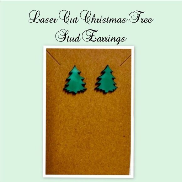 Laser Cut Christmas Tree Stud Earrings, Christmas Tree Earrings - Picture 1 of 2